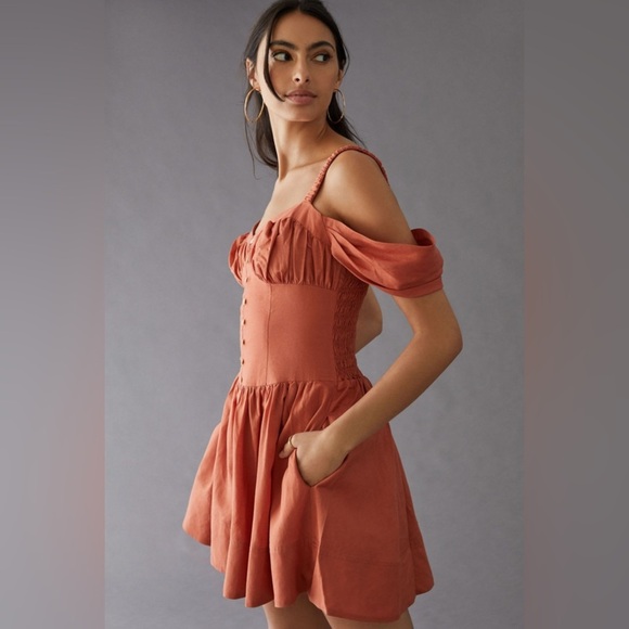 Anthropologie Off-The-Shoulder Linen Mini Dress - Picture 4 of 6
